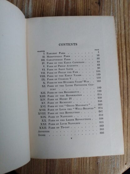 Table of Contents page - 1913 Twenty Centuries of Paris by M.S.C Smith - Second Printing