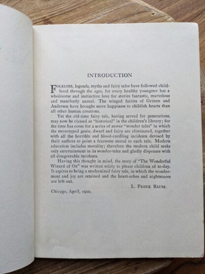 Introduction by L. Frank Baum inside a 1944 The New Wizard of Oz - Illustrations by Evelyn Copelman