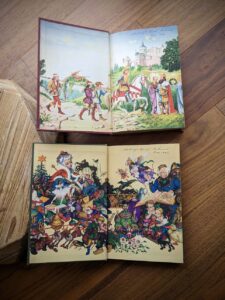 1945 Grimms' and Andersen's Fairy Tales - 2 Book Set - Grosset & Dunlap publishers - front endpaper and pastedown