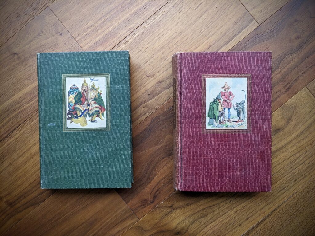1945 Grimms' and Andersen's Fairy Tales - 2 Book Set - Grosset & Dunlap publishers - front panels