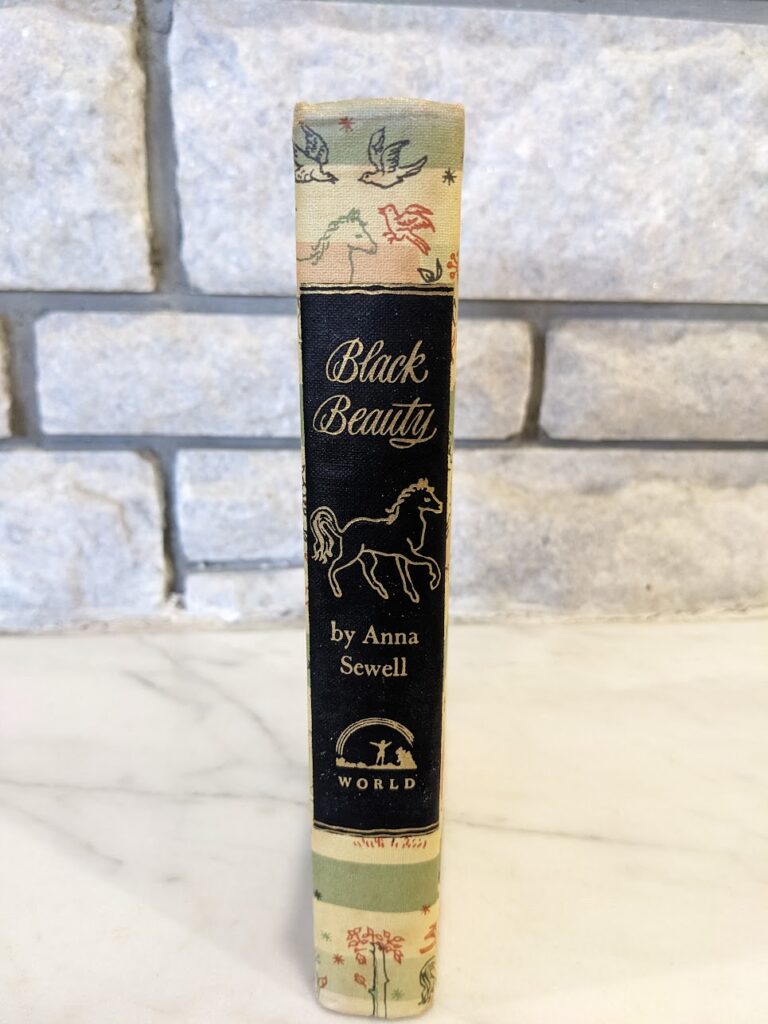 upper spine - 1946 Black Beauty by Anna Sewell - The World Publishing Company - Illustrations by Wesley Dennis