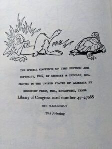 Copyright Page up close - 1978 Aesop’s Fables - Illustrated Junior Library Edition - drawings by Fritz Kredel