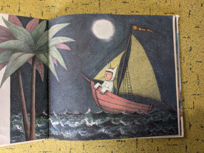 illustration of Max in his boat - 1963 Where the Wild Things Are by Maurice Sendak - Harper & Row Publishers - First Edition - Pre LOC number
