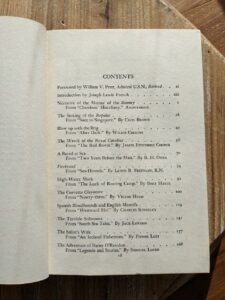 page 1 of 3 of Contents page - 1943 Great Sea Stories by Joseph L. French - Tudor Publishing Co.