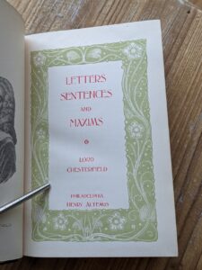 title page - Letters, Sentences and Maxims by Philip Earl of Chesterfield - published by Henry Altemus - undated