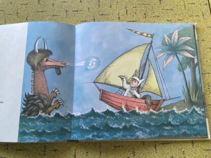 vivid colours of Max in boat meeting a wild thing- consistent with earliest printings of pre LOC - 1963 Where the Wild Things Are by Maurice Sendak - Harper & Row Publishers - First Edition - Pre LOC