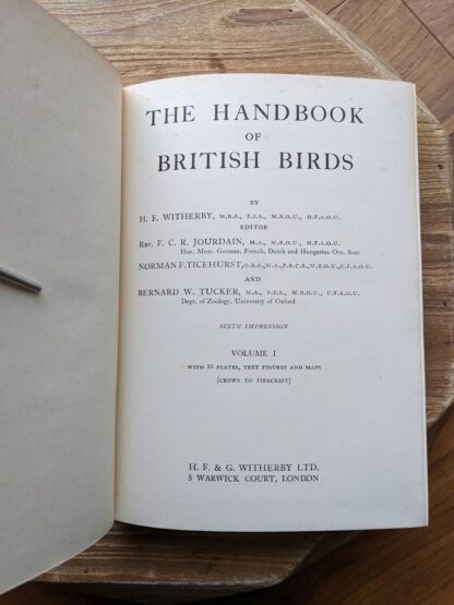 1949 The Handbook of British Birds - sixth impression - Volume 1 to 4 - title page