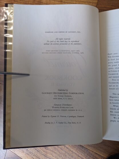 copyright page - 1965 The Gourmet Cook Book Volumes 1 & 2 Revised Ed First Printing - boxed set