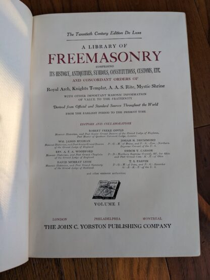 title page - The 20th Century Edition De Luxe A Library of Freemasonry Illustrated Five Volume Set - Published in 1911 by The John C. Yorston Publishing Co. 