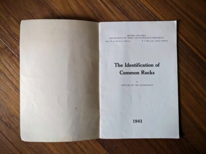 Title page of pamphlet - 1961 The Identification of Common Rocks - British Columbia Department of Mines and Petroleum Resources