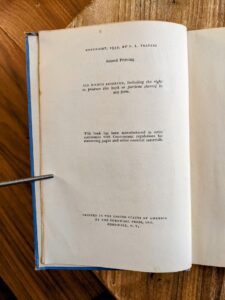copyright page - 1943 Mary Poppins Opens the Door by P.L Travers - second edition