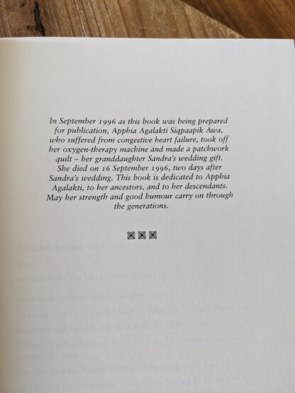 dedication page - 1999 Saqiyuq - Stories from the lives of three Inuit Women - First Edition