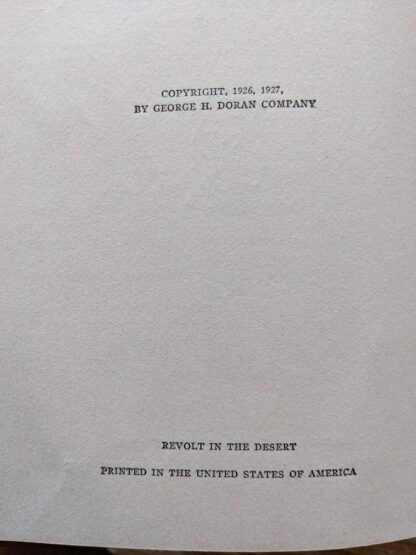 1927 Revolt in the Desert by T. E. Lawrence, 1st US Edition - copyright up close