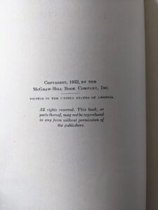Copyright up close - 1932 A Textbook of Practical Astronomy by John Nassau - First Edition - Second Impression