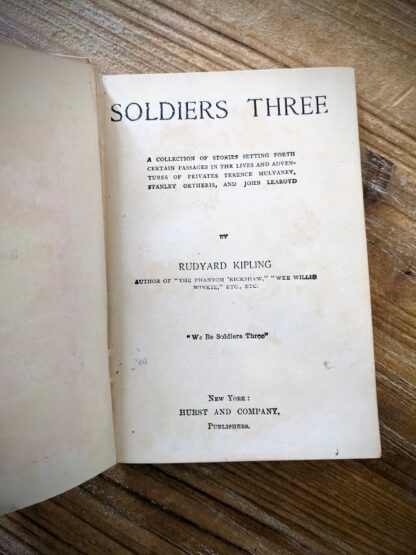 title page - Scarce copy of Soldiers Three by Rudyard Kipling - Hurst & Company - undated