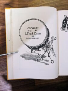 Copyright right page - 1915 The Scarecrow - illustrated by John R. Neill - The Reily & Lee Co