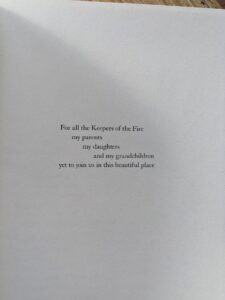 dedication page - Braiding Sweetgrass by Robin Wall Kimmerer - First paperback edition