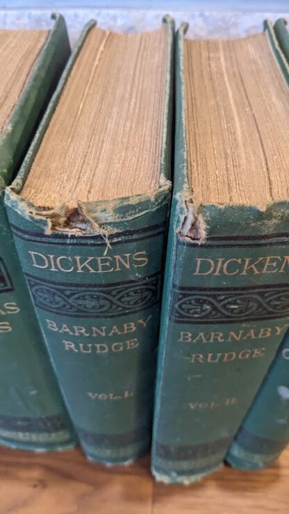 Damage to upper Spine - 1874-1876 Charles Dickens Set - Chaplin and Hall London