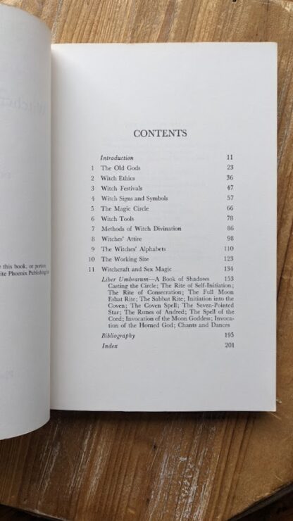 Contents page - 1987 Witchcraft for Tomorrow by Doreen Valiente -Phoenix Publishing Company