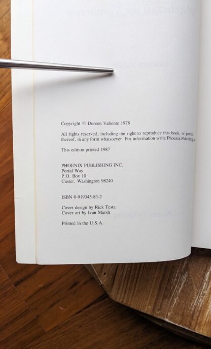 Copyright page - 1987 Witchcraft for Tomorrow by Doreen Valiente -Phoenix Publishing Company