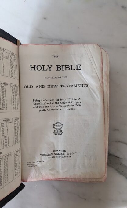 Title page inside an Old bible - Thomas Nelson and Sons New York - Undated