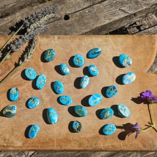 Rune set engraved on Natural Blue Morenci Turquoise