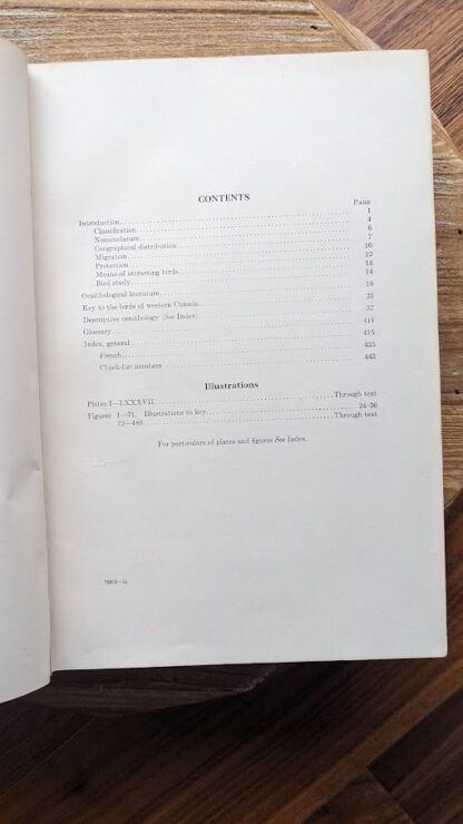 1934 Birds of Canada by P.A. Taverner - Contents page