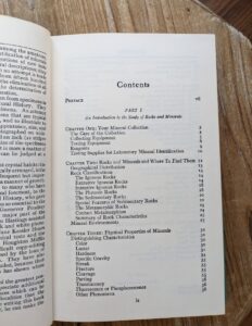 Contents page 1 of 3 - 1960 A Field Guide to Rocks and Minerals by Frederick H. Plough - Third Edition