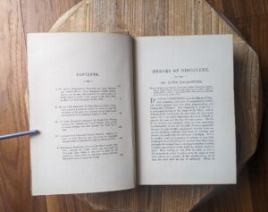 Contents page - 1877 Heroes of Discovery by Samuel Mossman published by Oliphant Anderson & Ferrier