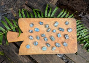 Elder Futhark Rune Set - Hand carved on Raw Rainbow Labradorite by Ashley at Ash Tree Runes