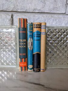 Lot of 4 Vintage Cookbooks (1930-1962) – Italian, French, and Classic Recipes - spine view