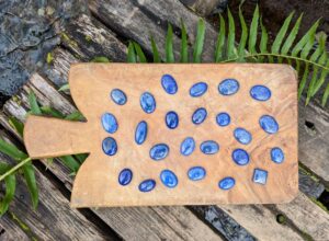 Reverse side view - Rune set hand carved on 600 Ct Natural Blue Lapis with Gold Pyrite Spots