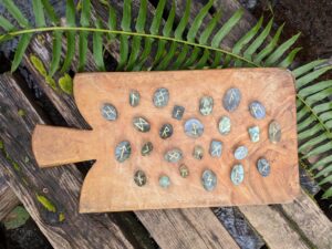 Rune Set hand carved on 520 Ct Polished Rainbow Labradorite - Ash Tree Runes