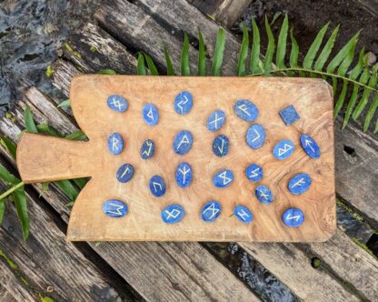 Rune set hand carved on 600 Ct Natural Blue Lapis with Gold Pyrite Spots