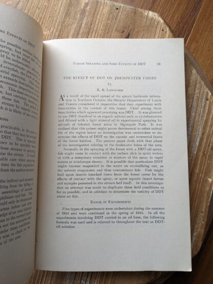 The Effect of DDT on Freshwater Fishes -1949 copy of Forest Spraying and Some Effects of DDT - published by Department of Lands and Forests - Ontario Canada