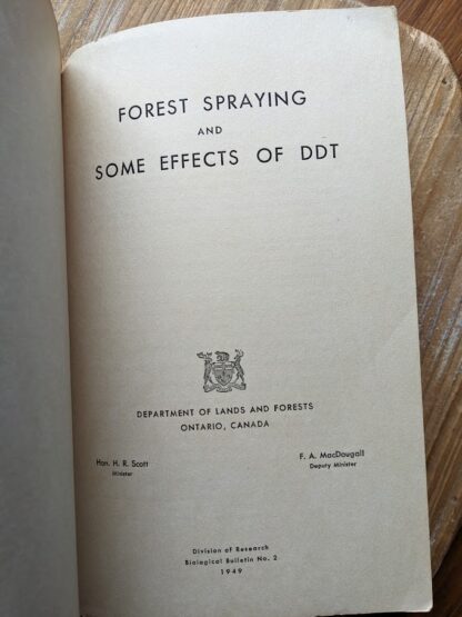 Title page -1949 Forest Spraying and Some Effects of DDT - published by Department of Lands and Forests - Ontario Canada