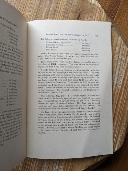 page inside a 1949 copy of Forest Spraying and Some Effects of DDT - published by Department of Lands and Forests - Ontario Canada