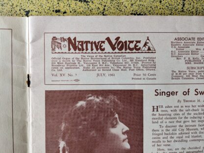 July 1961 centenary edition of The Native Voice - dedicated to E. Pauline Johnson's Legacy