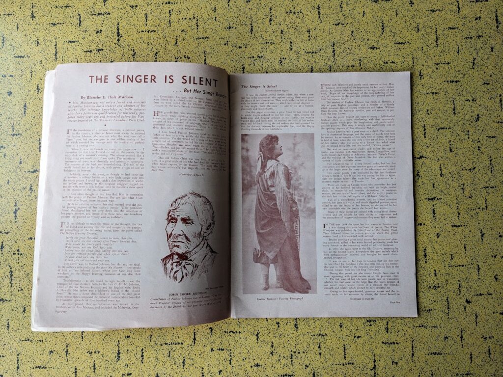 pages inside a 1961 copy of The Native Voice - Special Pauline Johnson Centenary Edition