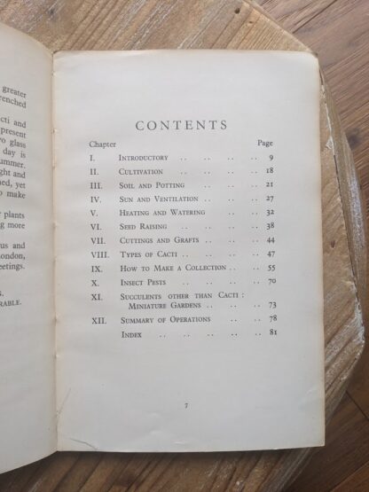 Contents page - 1937 Cactus Growing for Beginners by Vera Higgins and H.T. Marrable