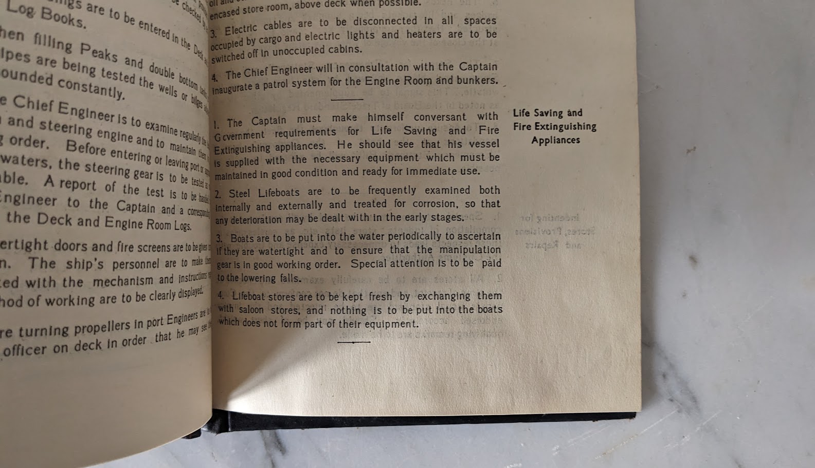 Life Saving and Fire Extinguishing Appliances - Rare India Steamship Company Service Regulations Book – Bolted Leather Binding - c.1930s