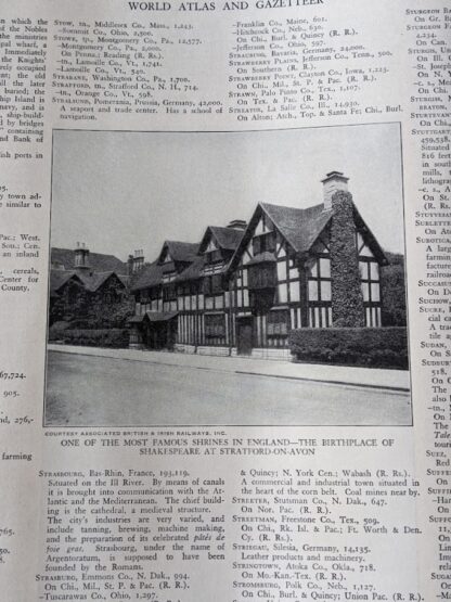 The birthplace of Shakespeare at Stratford on Avon - 1942 Collier's World Atlas and Gazetteer