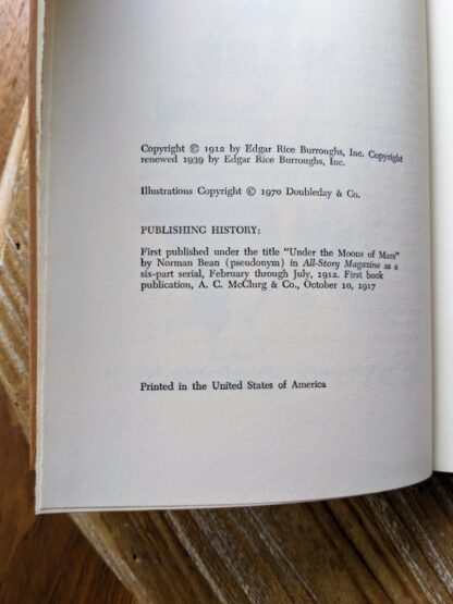 copyright up close - 1970 A Princess of Mars by Edgar Rice Burroughs