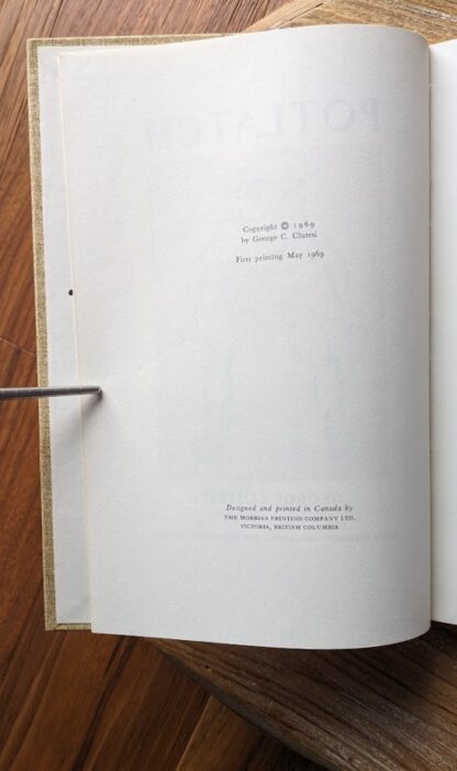 Copyright page - 1969 Potlatch by George Clutesi - First Edition