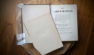 Front endpaper separated - 1915 The Tragedy of the Lusitania Memorial Edition