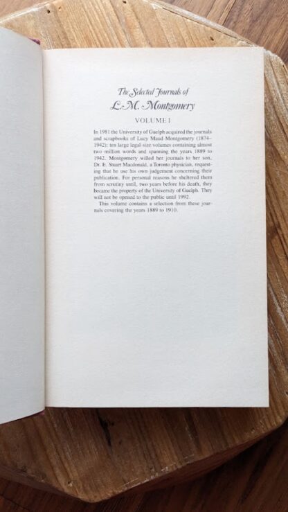 page inside - 1985 copy of The Selected Journals of L. M. Montgomery