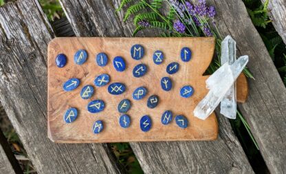 Hand Carved Elder Futhark Rune set on 640 Ct of natural Blue Lapis with Gold Pyrite - Ash Tree Runes