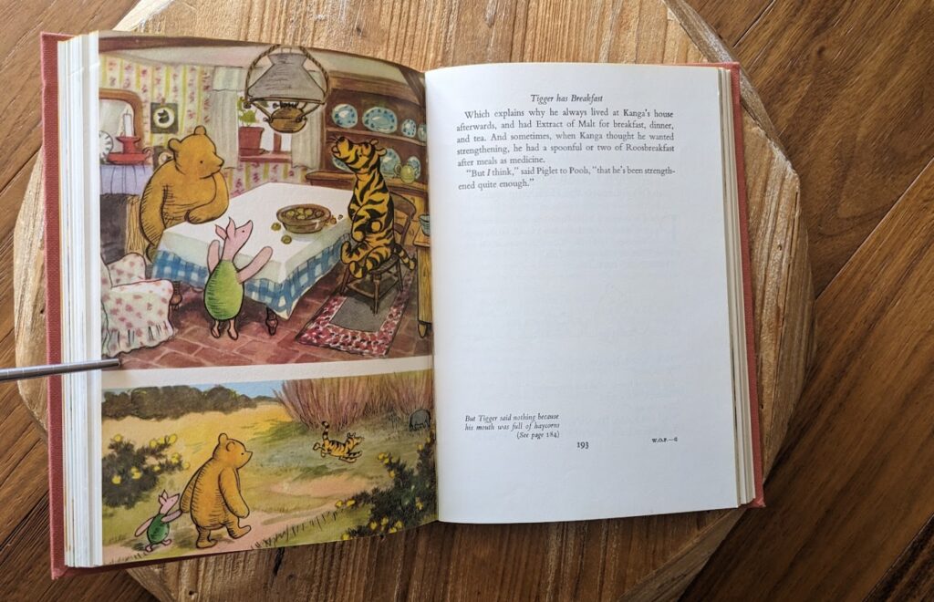 Tigger has breakfast - Colour illustration - 1973 The World of Pooh A.A. Milne, Methuen UK Edition with Colour Plates