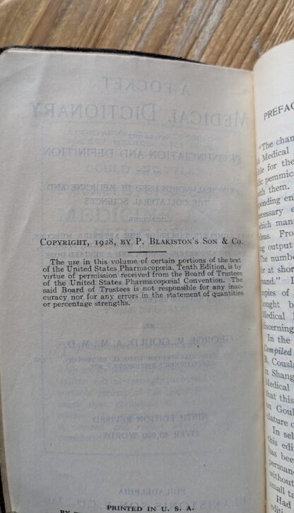 copyright page - 1928 Ninth Revised Edition — A Pocket Medical Dictionary by George M. Gould