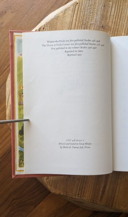 copyright page - 1973 The World of Pooh A.A. Milne, Methuen UK Edition with Colour Plates